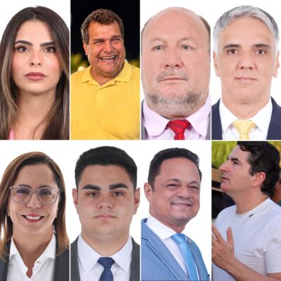 Em cima: Yandra Moura, Cláudio Mitidieri, João Daniel e Fábio Reis. Embaixo: Delegada Katarina, Ícaro de Valmir, Capitão Samuel e Gustinho Ribeiro