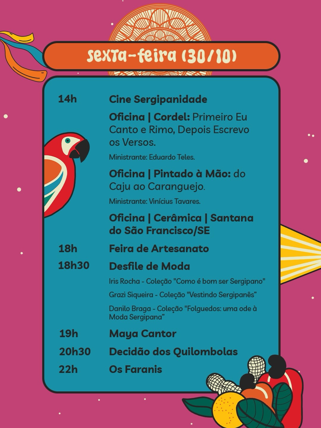 Programação oficial do Festival Sergipanidade. Arte: Funcap/Divulgação.